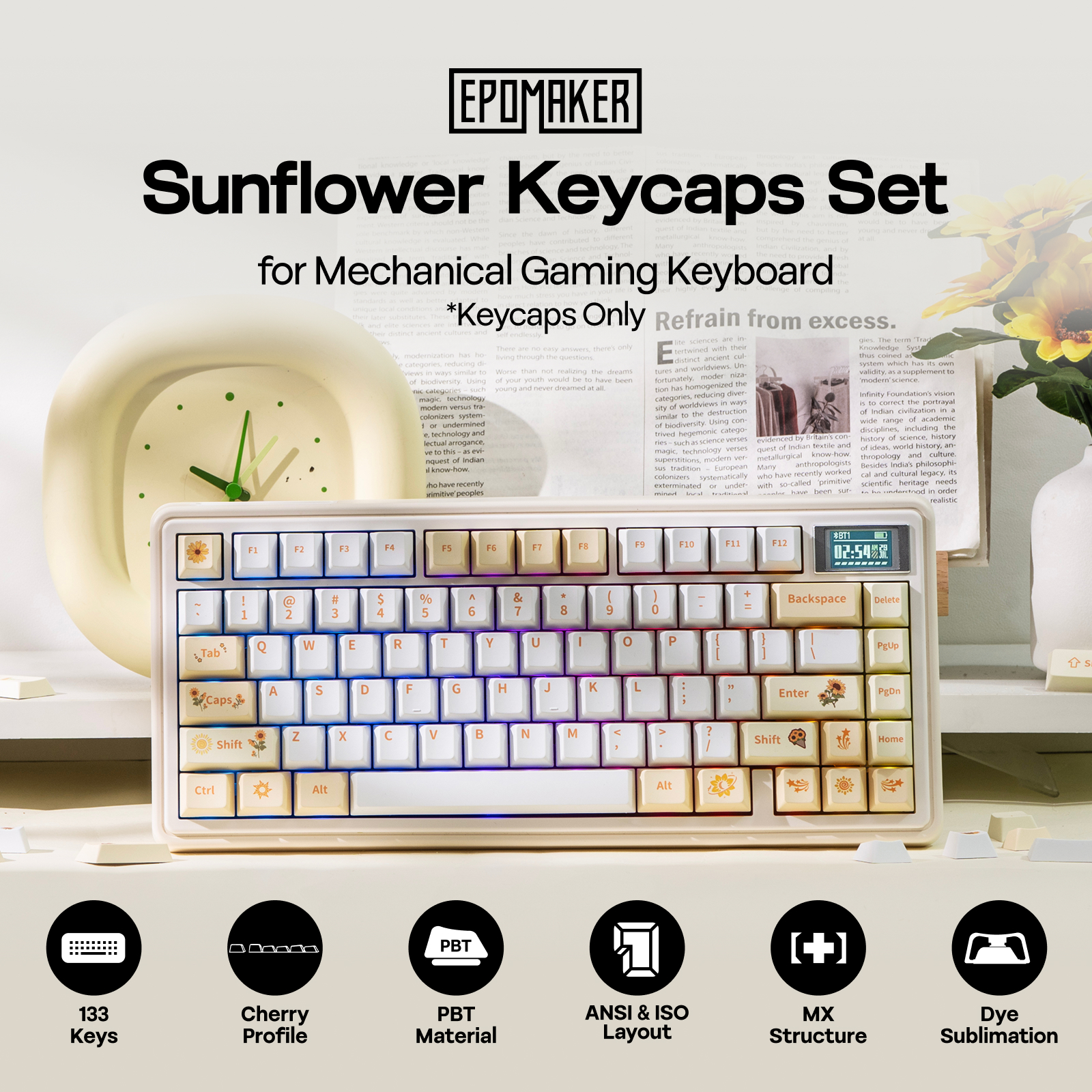 EPOMAKER Sunflower Keycaps Set - Gaming Keyboard Typewriter のレビューと価格