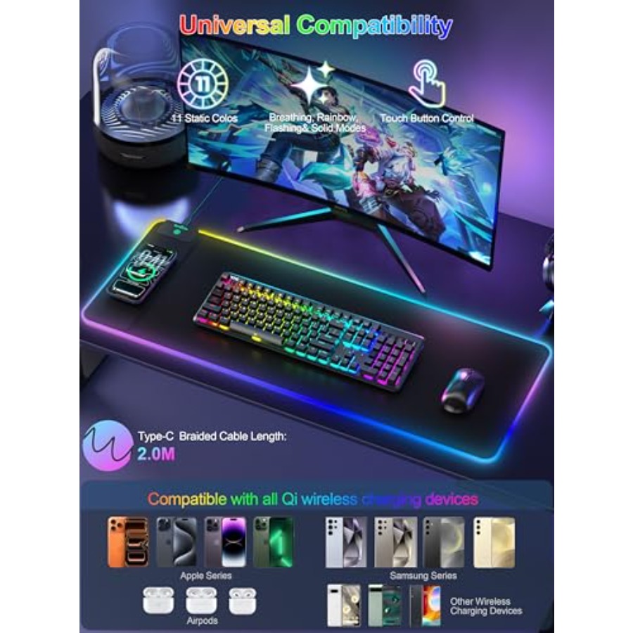 Mouse Pad with 15W Wireless Ch - Gaming Keyboard No Number Pad のレビューと価格
