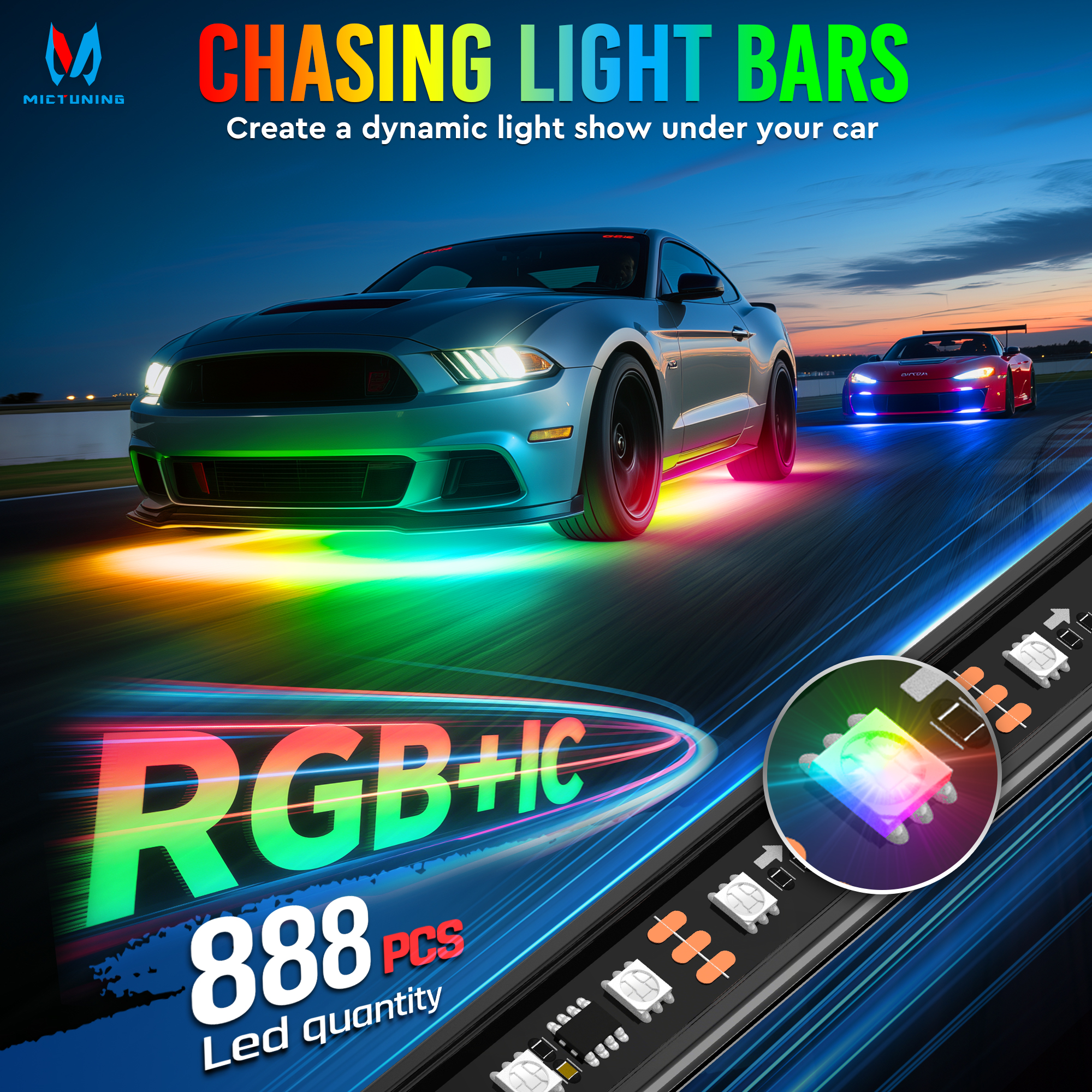 MICTUNING U8 Car Underglow Lig - Rgb Underglow Strip のレビューと価格