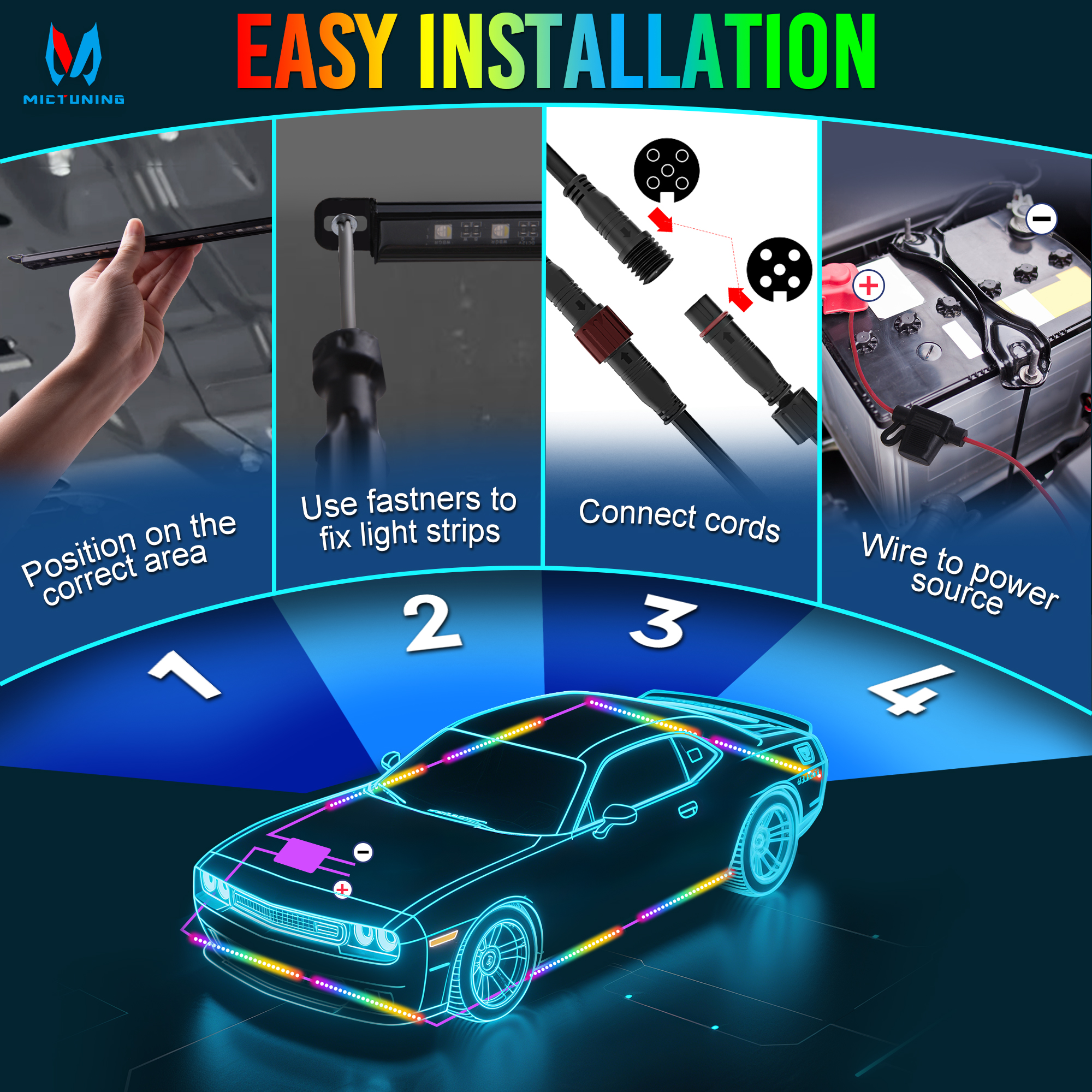 MICTUNING U8 Car Underglow Lig - Rgb Underglow Strip のレビューと価格
