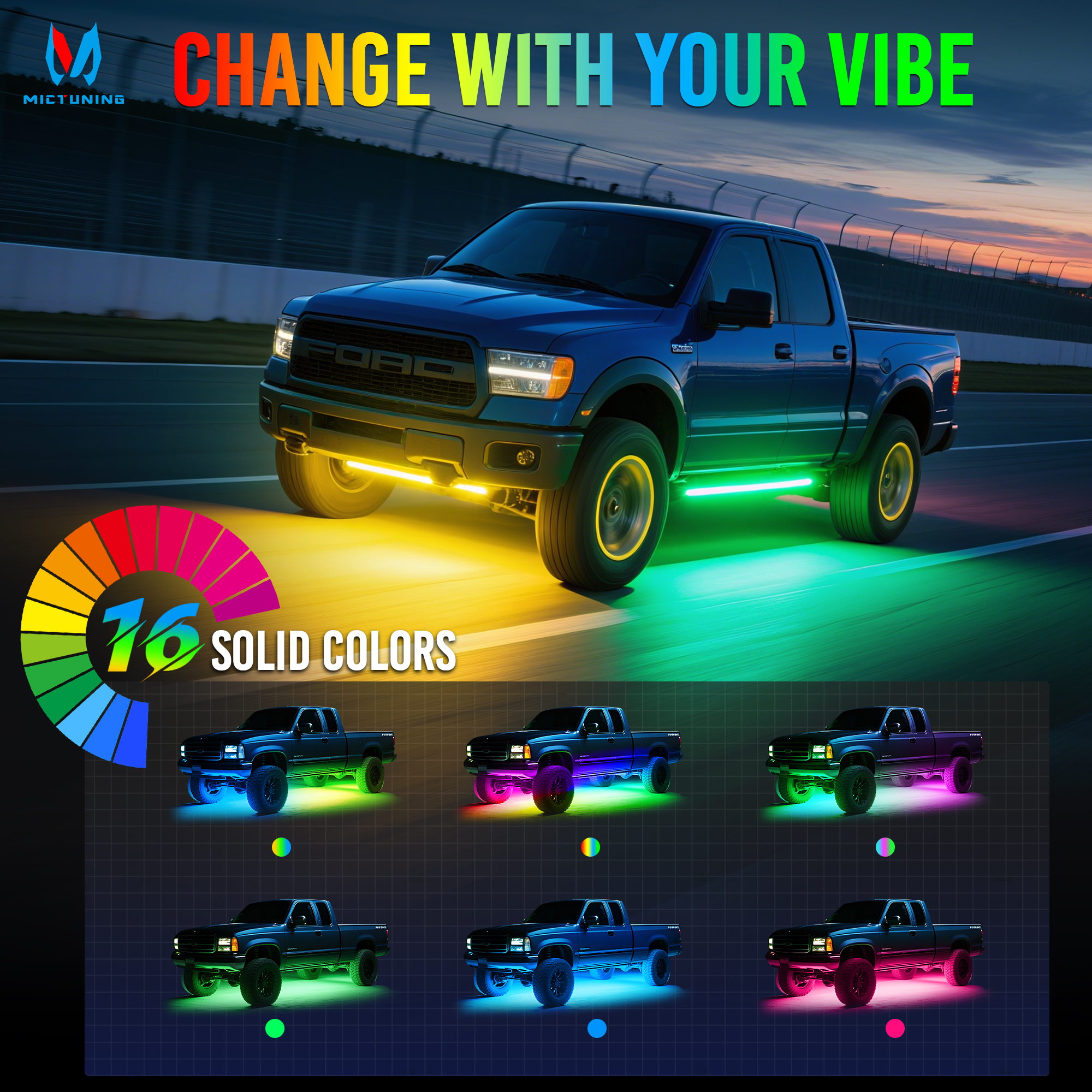 MICTUNING 8Pcs U8 RGB+IC Under - Rgb Underglow Strip のレビューと価格