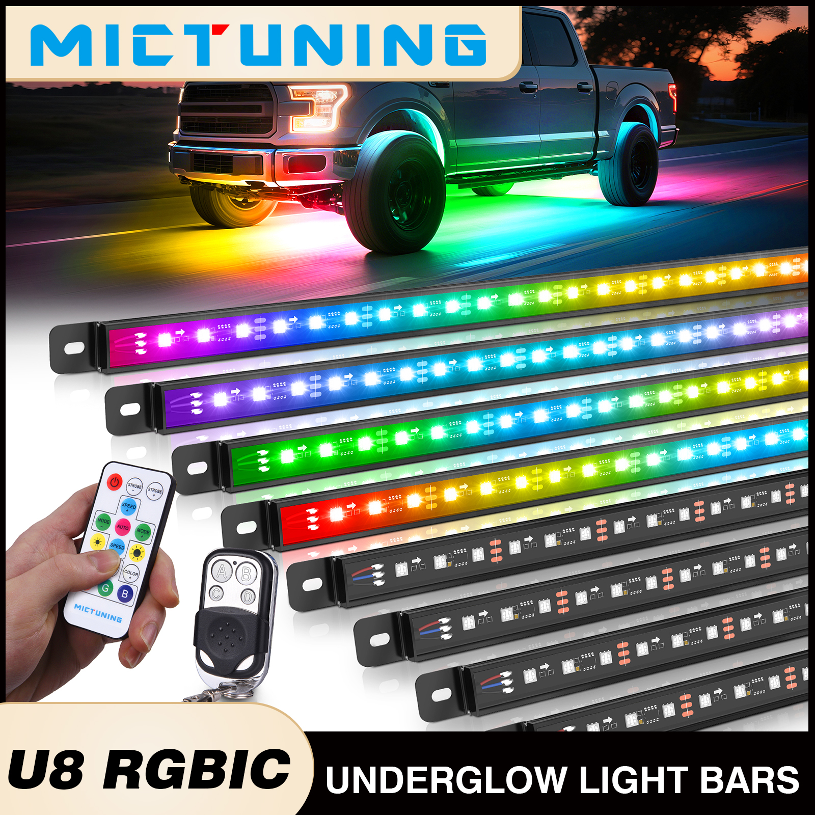 MICTUNING 8Pcs U8 RGB+IC Under - Rgb Underglow Strip のレビューと価格
