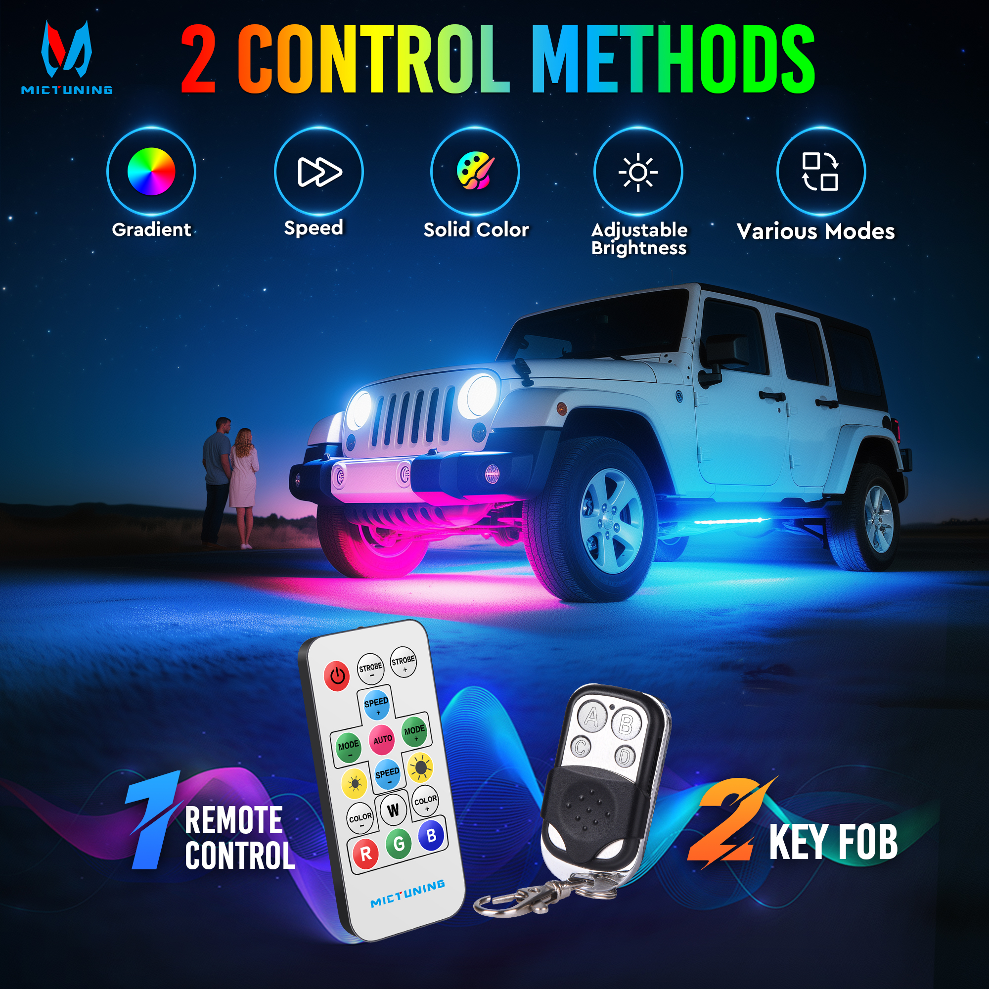 MICTUNING 8Pcs U8 RGB+IC Under - Rgb Underglow Strip のレビューと価格