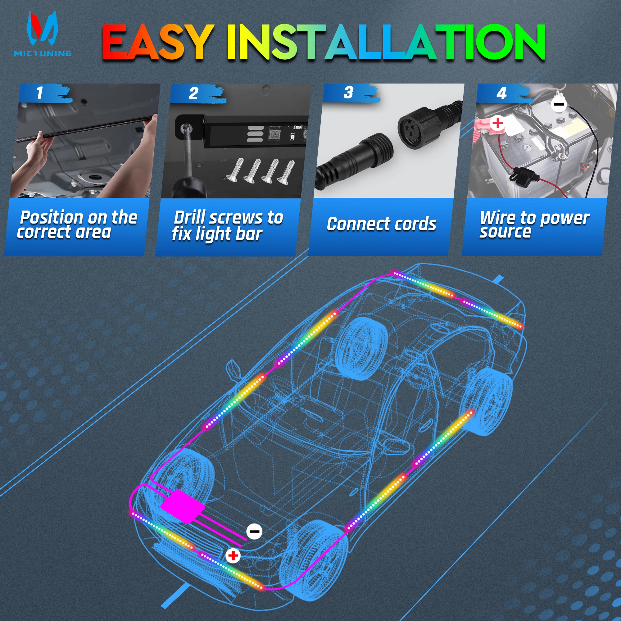 MICTUNING N8 Car Underglow Lig - Rgb Underglow Strip のレビューと価格