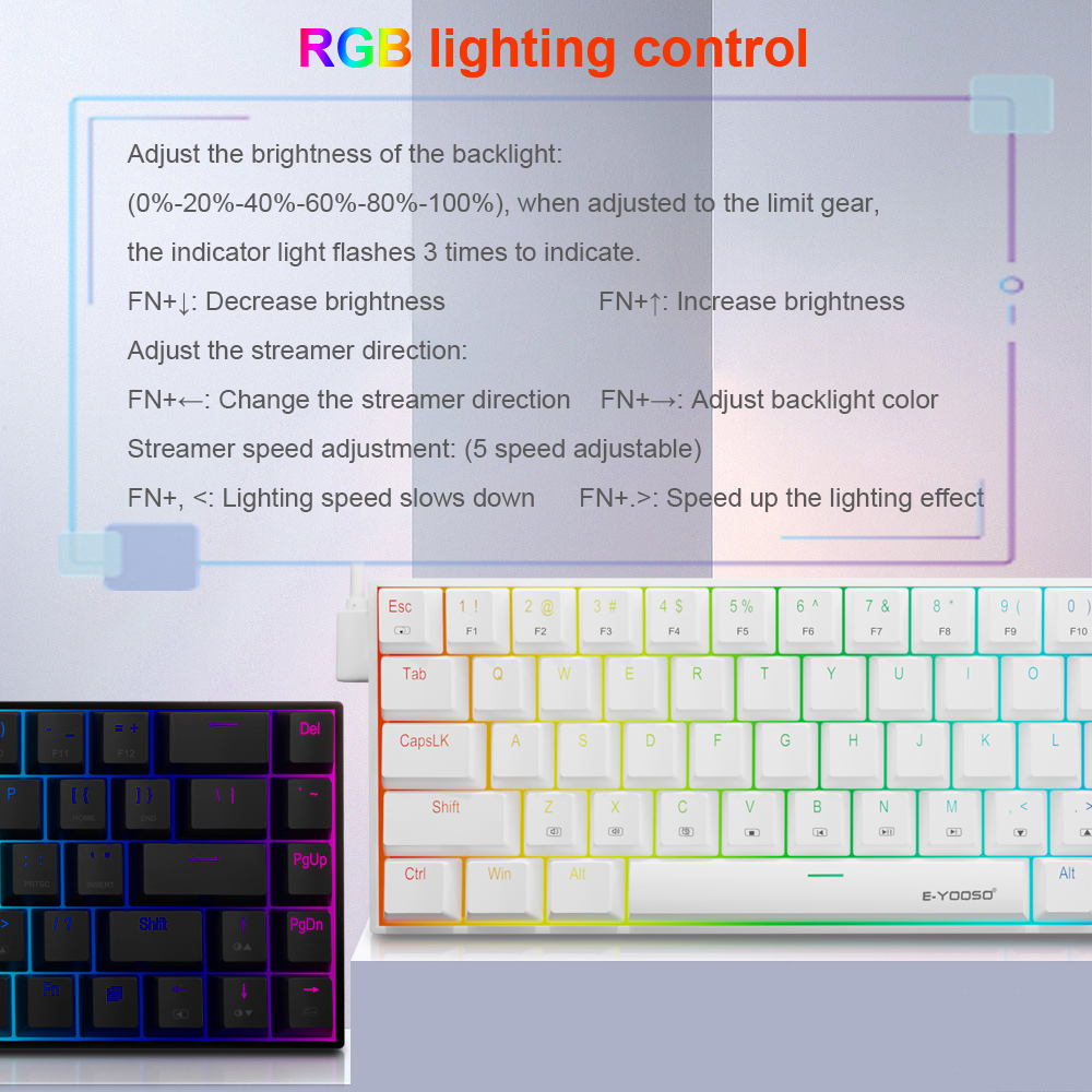 E-YOOSO Z686 RGB USB 60% Mini  - Keyboard Gaming Blue Switch のレビューと価格