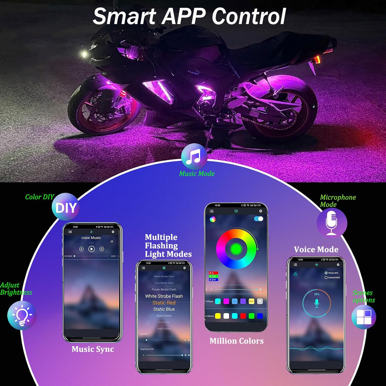 12in1 New Motorcycle Atmospher - Rgb Underglow Strip のレビューと価格