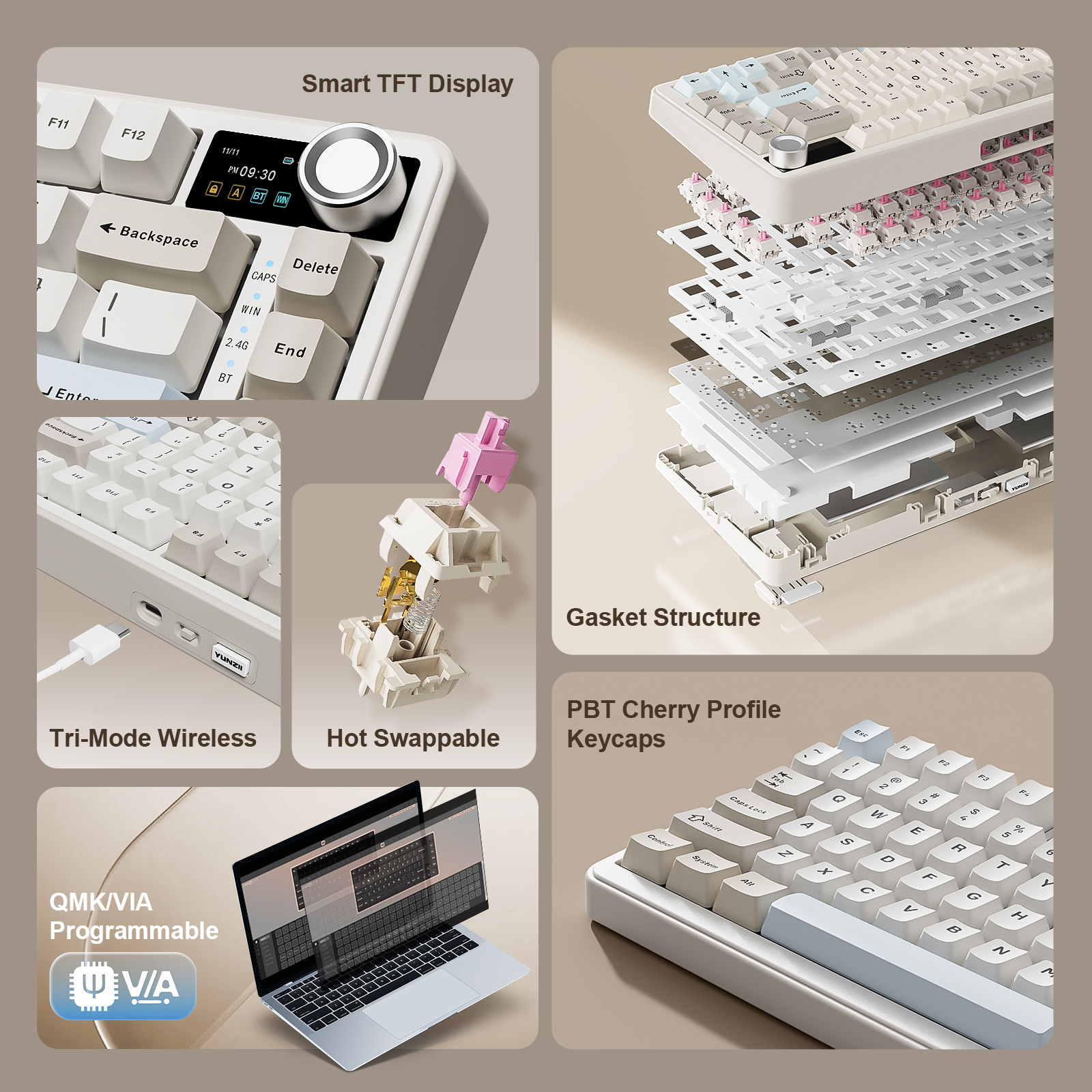 YUNZII B75 PRO MAX Wireless Me - Keyboard Gaming Transparent のレビューと価格
