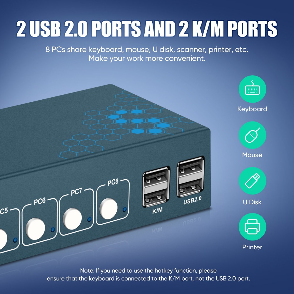 8 Port KVM Switch USB2.0 4K30H - Gaming Keyboard And Mouse For Xbox のレビューと価格