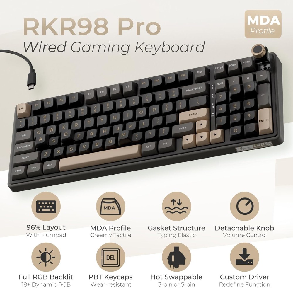 96% Creamy Gaming Keyboard RGB - Gaming Keyboard No Number Pad のレビューと価格