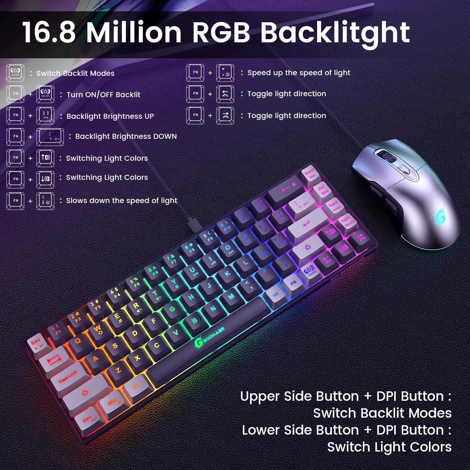 65% RGB Gaming Keyboard & 7200 - Gaming Keyboard And Mouse Combo のレビューと価格