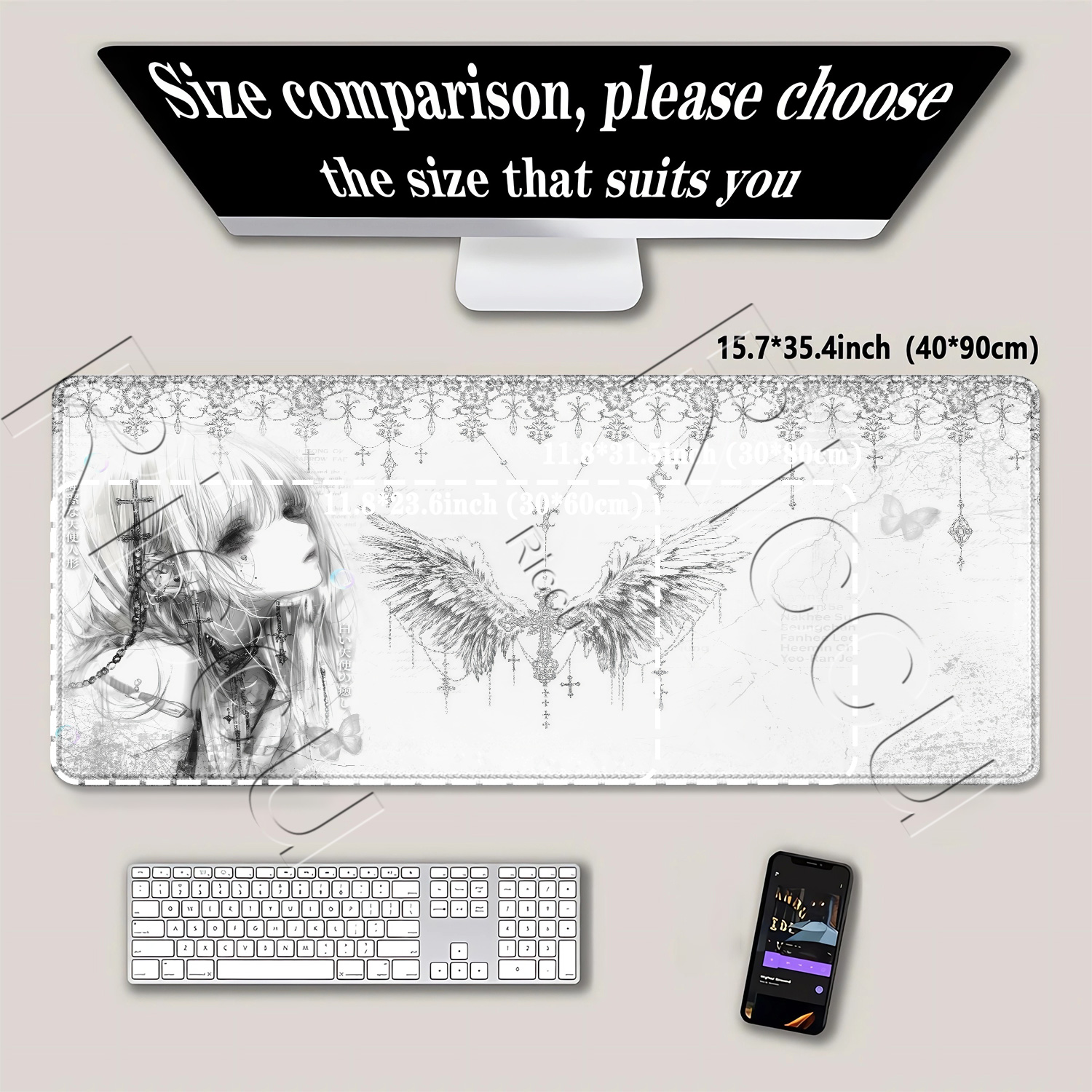 Mousepad Black White Anime Aes - Gaming Keyboard Typewriter のレビューと価格
