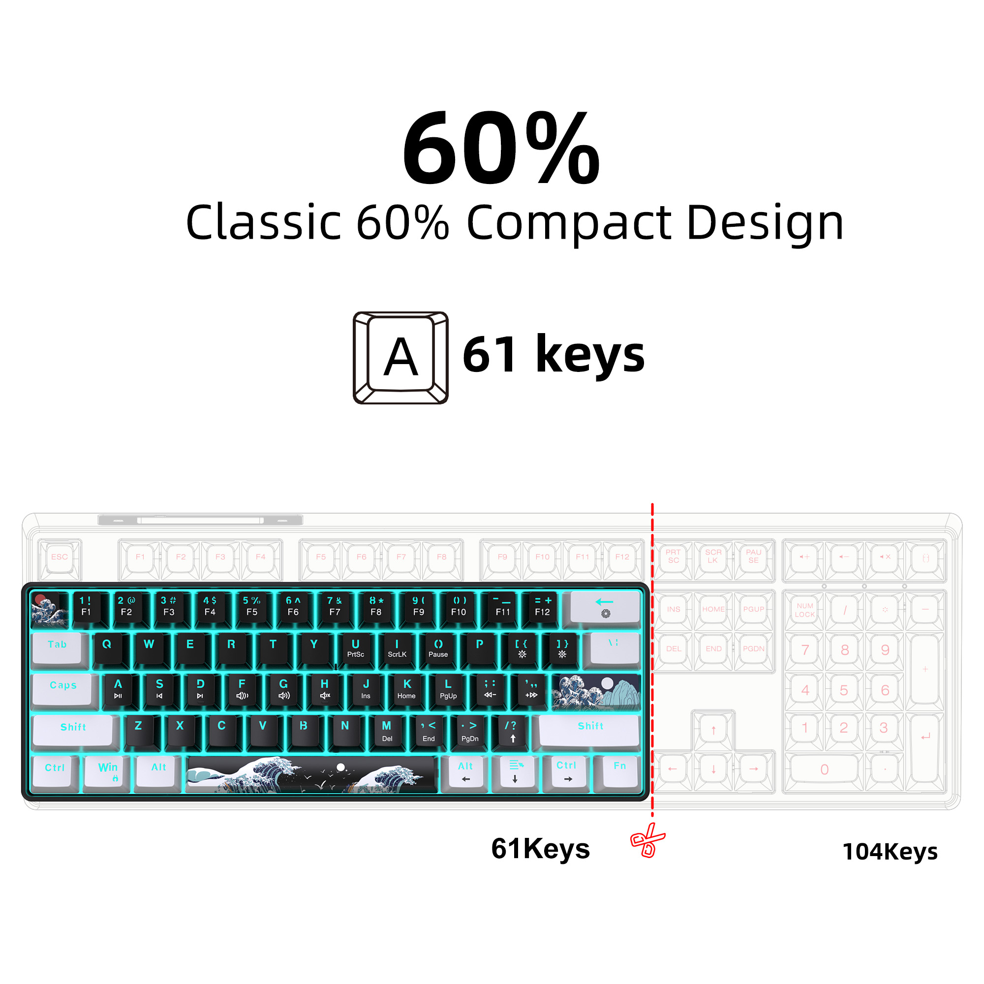 60% Mechanical Keyboard, Gamin - Keyboard Gaming Blue Switch のレビューと価格