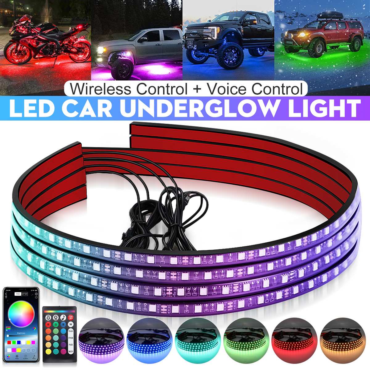 Wireless LED Car Flexible Unde - Rgb Underglow Strip のレビューと価格