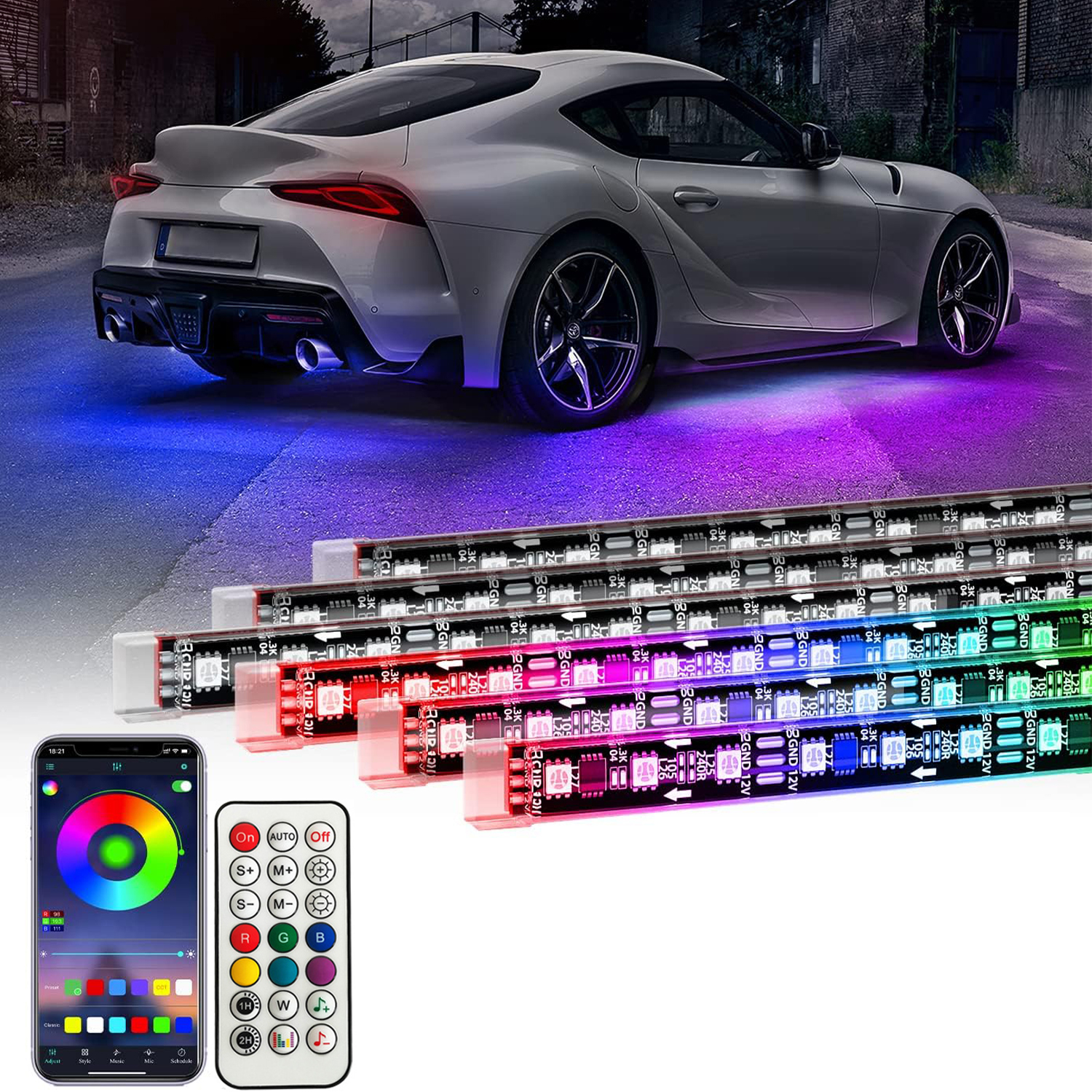 RGB Flexible Car Underglow Lig - Rgb Underglow Strip のレビューと価格